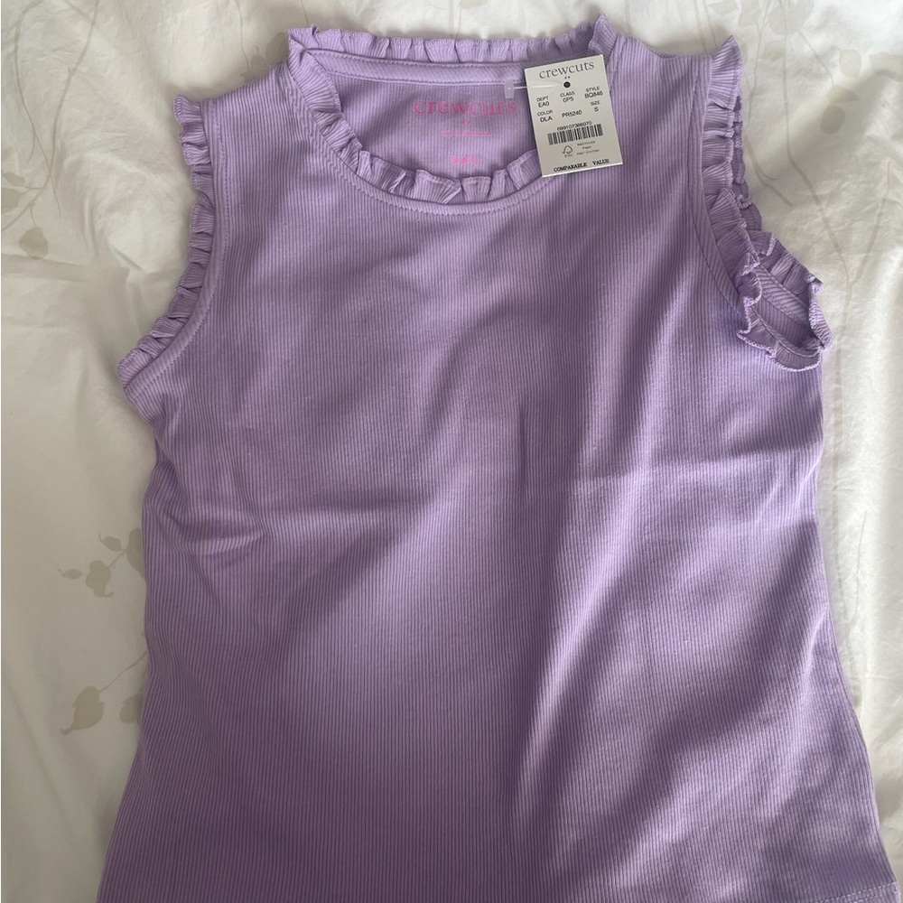 Crewcuts Lilac Ruffle-Trim Ribbed Tank Top